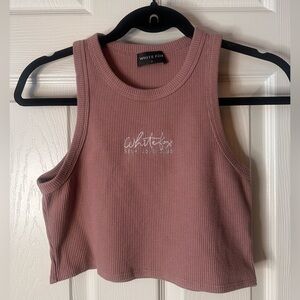 White Fox Mauve Ribbed Cropped Tank Top Embroidered Crew Neck Sleeveless size M